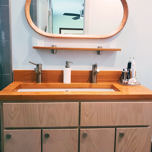 Custom Bathroom Vanity with Modern Design Element and Classic Wood Finishes