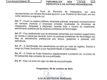 LEI Nº 2.793/2021 - Atendimento preferencial a pessoas com fibromialgia! 