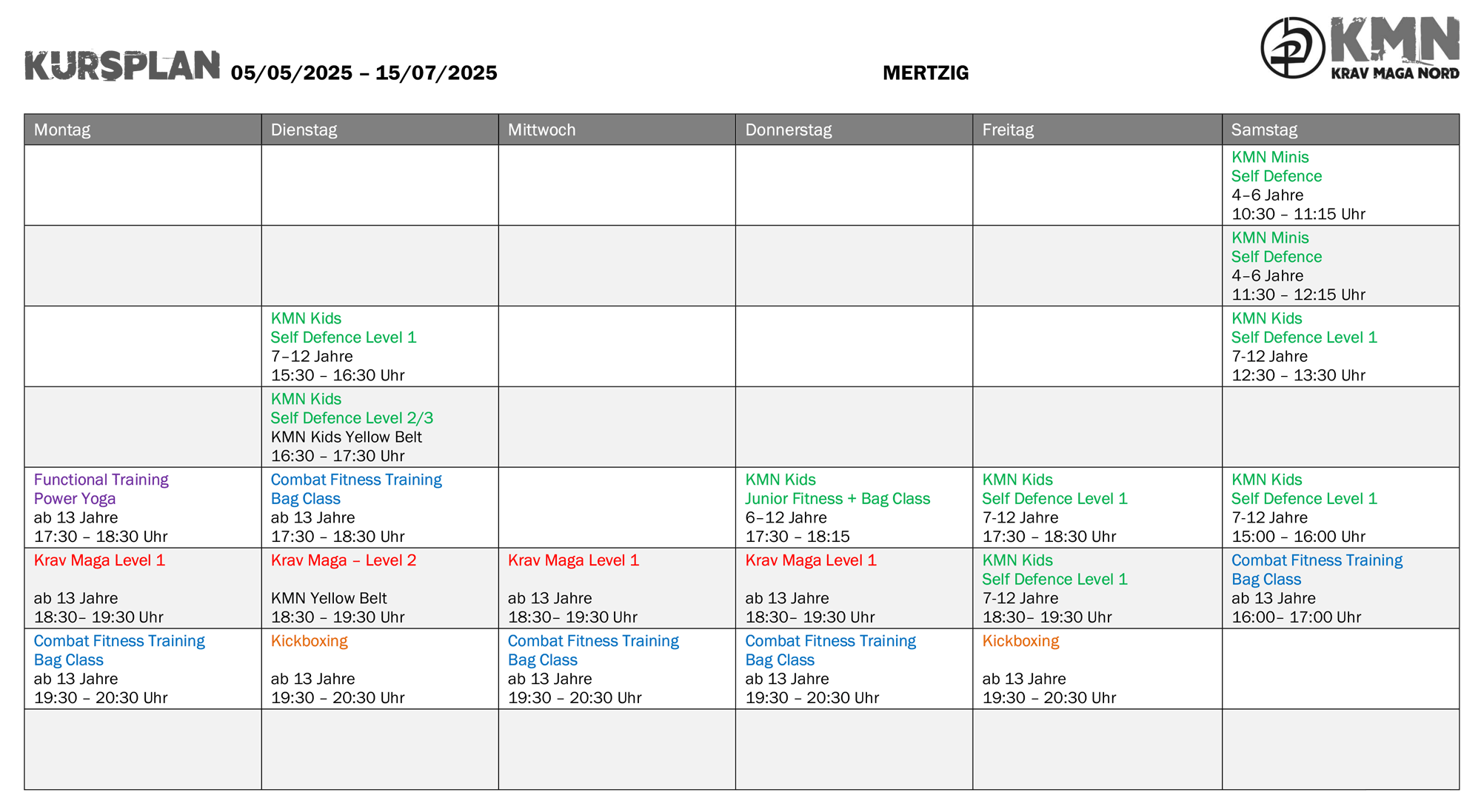 Horaire des coursn Mertzig