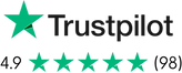 4.9 star Trustpilot review rating from 98 reviews