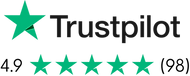 4.9 star Trustpilot review rating from 98 reviews