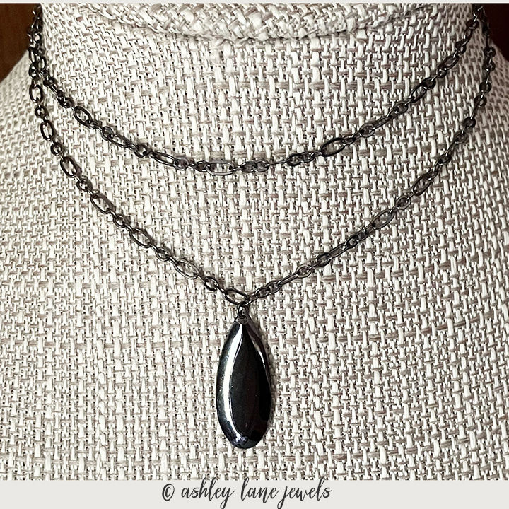 Thumbnail: BLACK TEARDROP All Black Necklace
