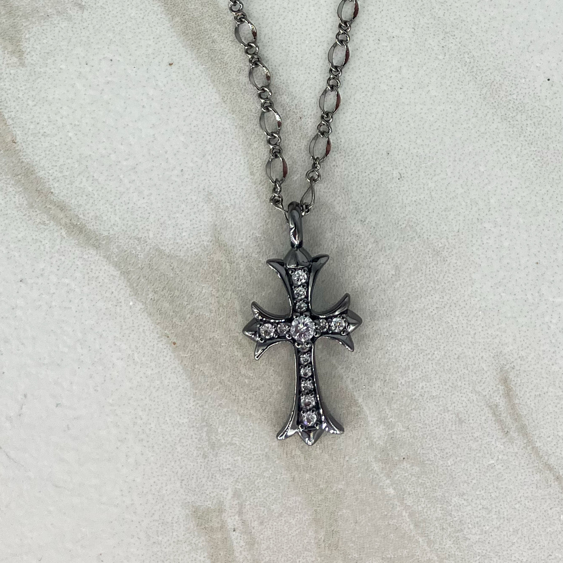 Black SHINY PAVE CROSS Necklace