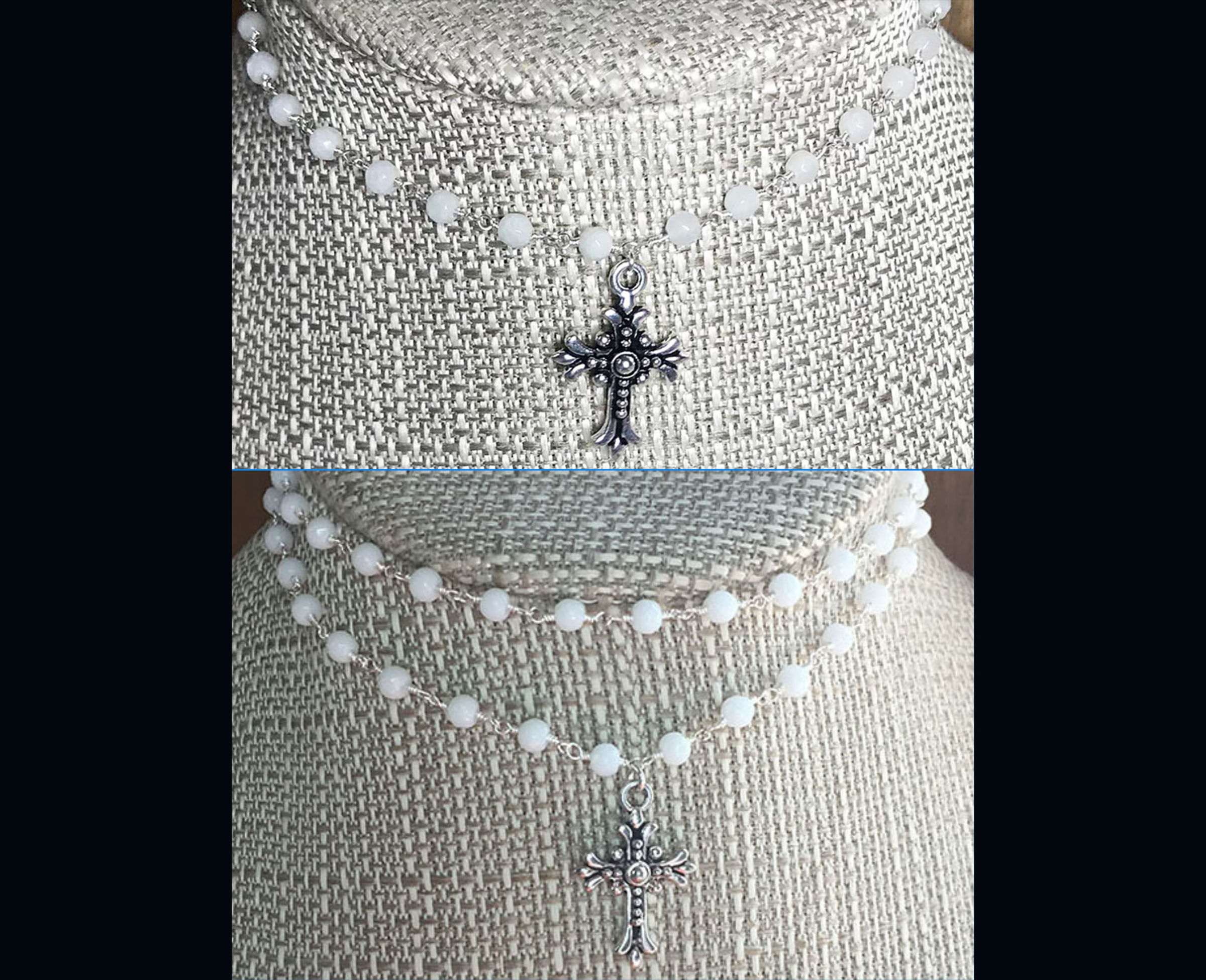 GRACE White  Choker - Silver Cross Necklace