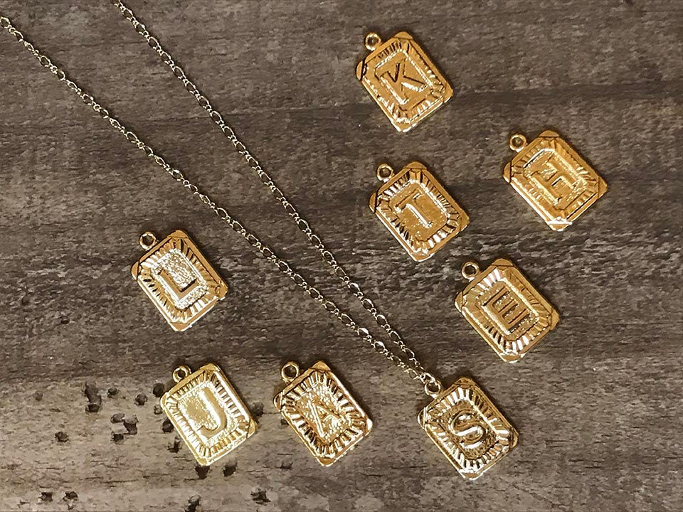 Gold LOGO Necklace * Rectangle Initial Pendant