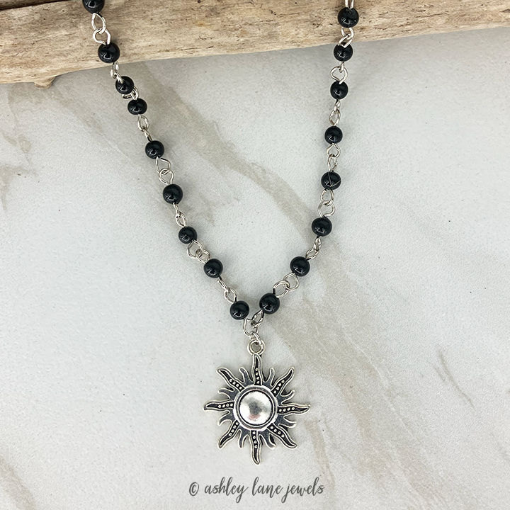 Thumbnail: SILVER SUN Black Beaded Choker - Single or Double Strand