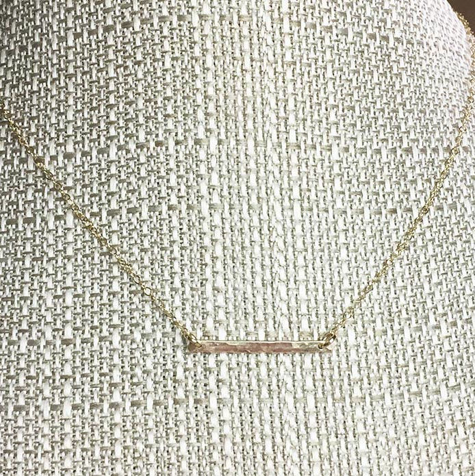 Thumbnail: OLIVIA  Simple 14k Gold Filled Hammered Bar necklace