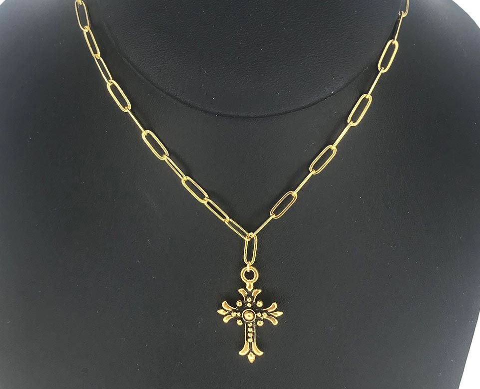 Thumbnail: Paperclip FLEUR CROSS Necklace