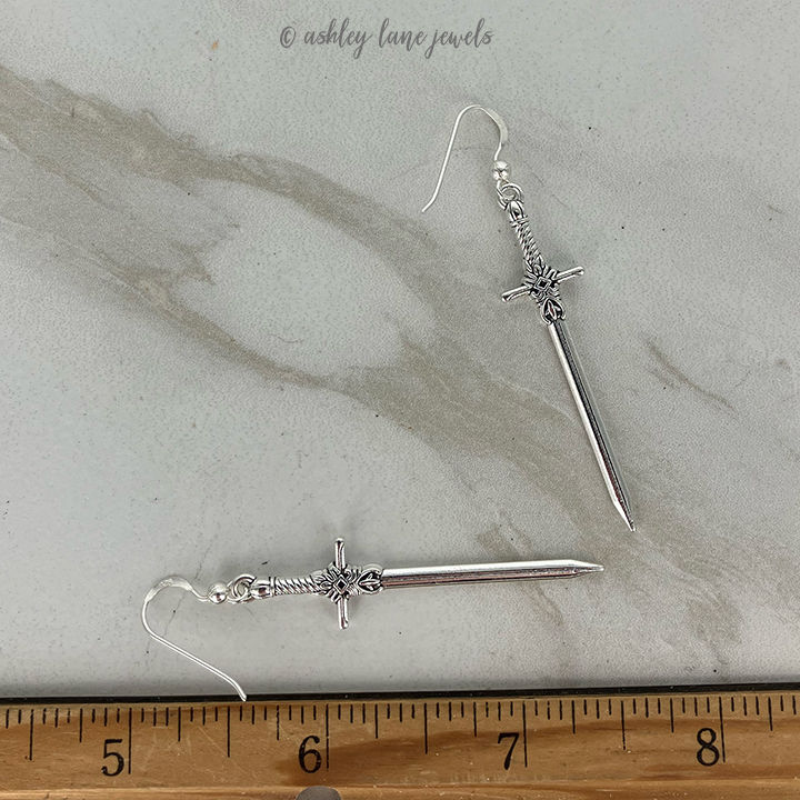 Thumbnail: LONG SILVER SWORD Necklace & Earrings