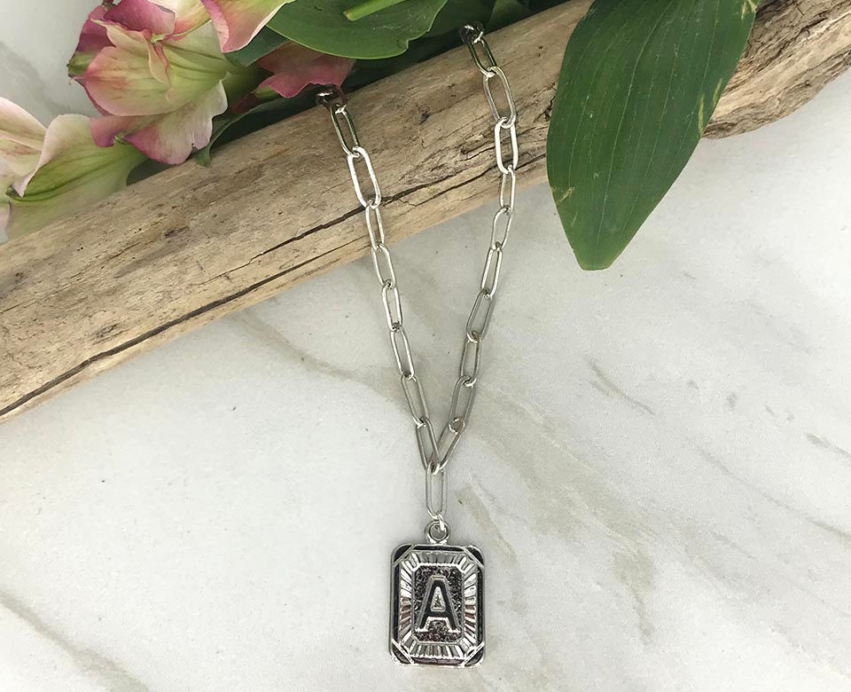 Silver Paperclip INITIAL Necklace