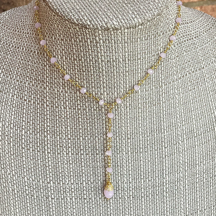 Thumbnail: Gold PINK CHAMPAGNE Y Necklace