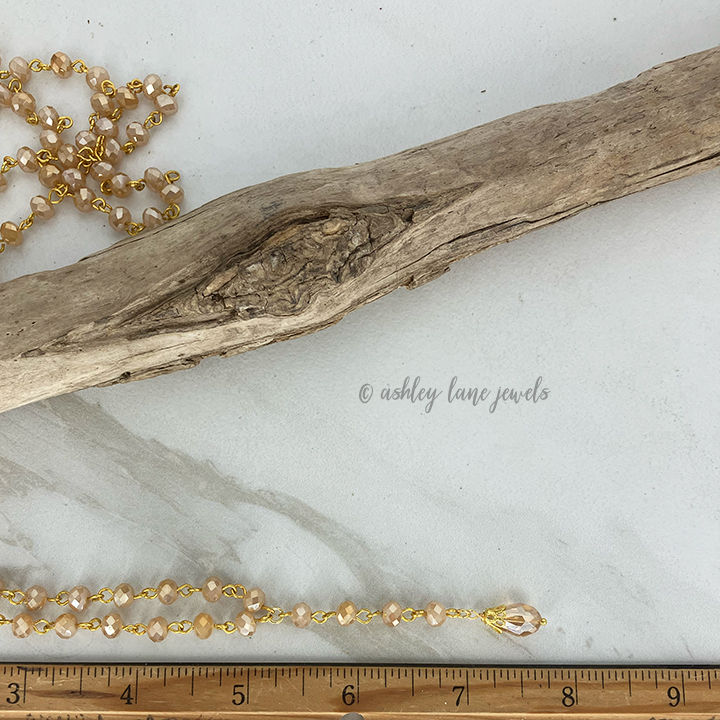 Thumbnail: SPARKLING CHAMPAGNE Beige and Gold Y Necklace