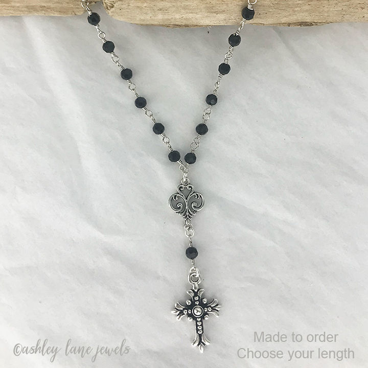 Thumbnail: Black & Silver DROP CROSS Necklace
