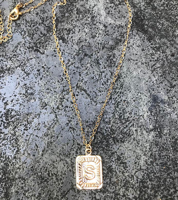 Thumbnail: Gold LOGO Necklace * Rectangle Initial Pendant