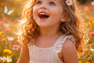 enfant émerveillée dans un champ avec des papillons 