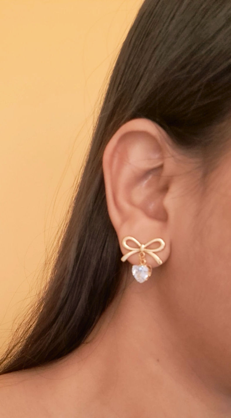 Bow Heart Drop Earrings