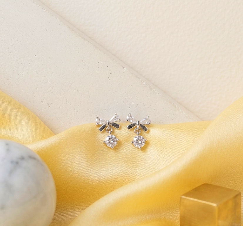 Silver zirconia Bow earrings