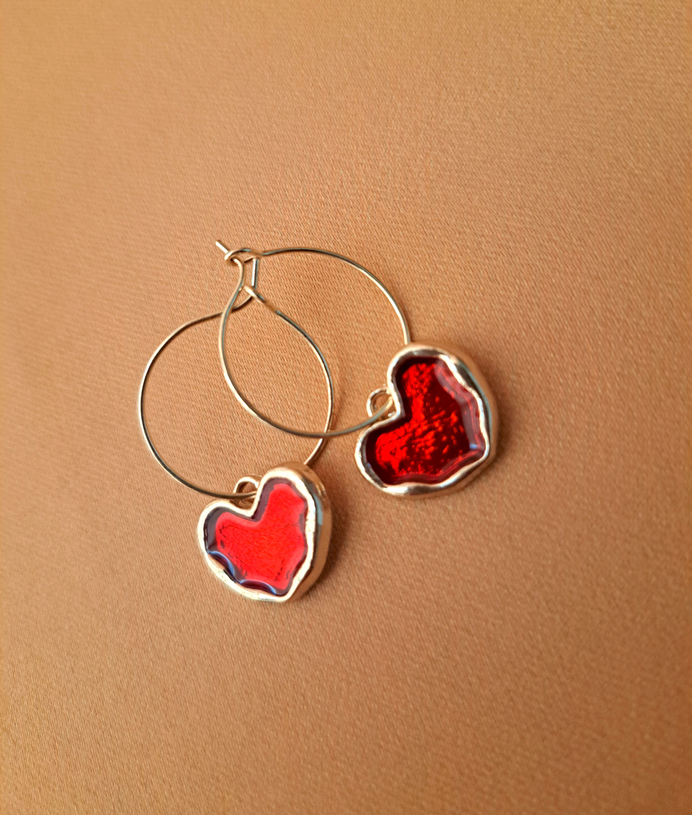 Red Enamel Heart Hoop Earrings