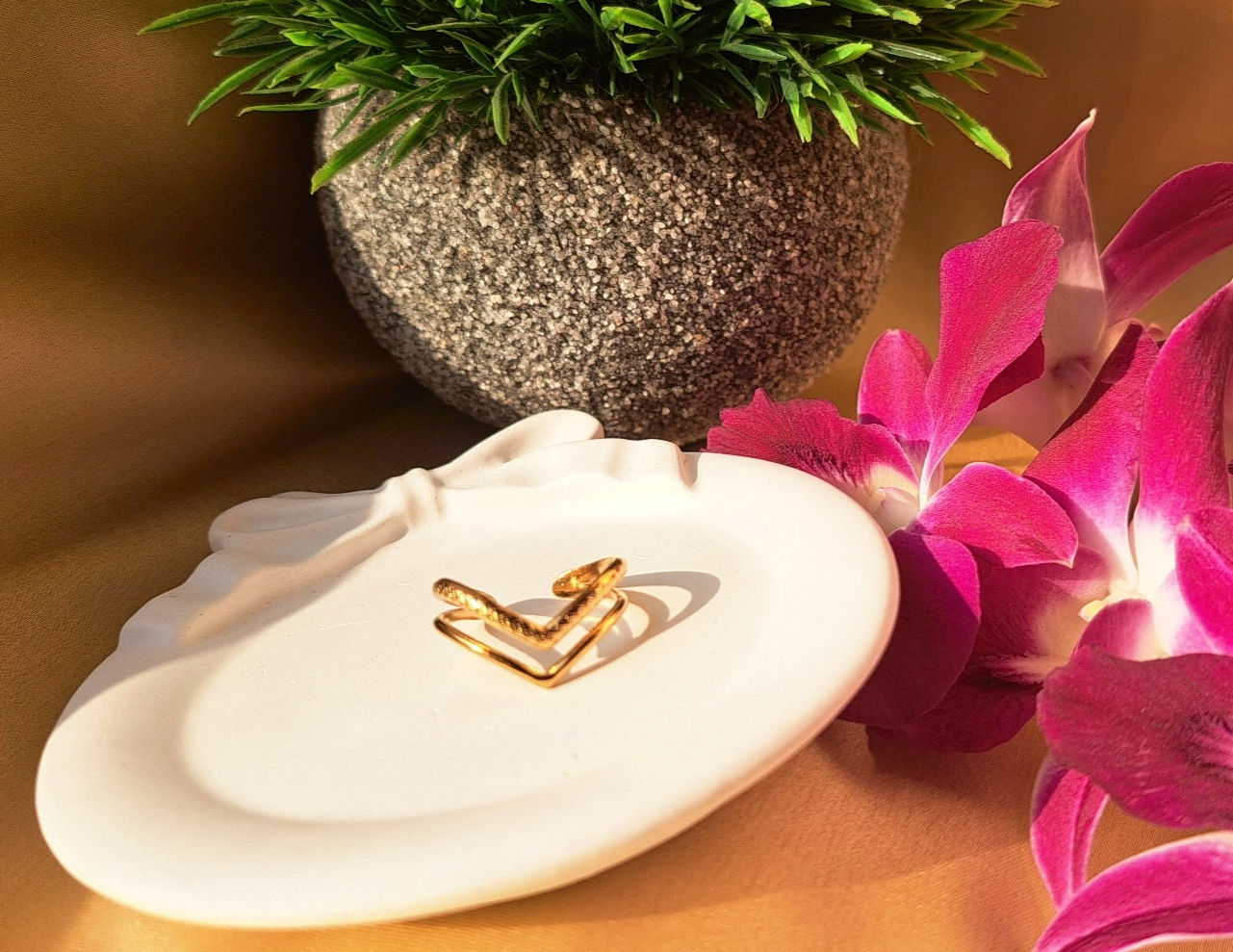 Gold-Plated V-Shaped Chevron Ring
