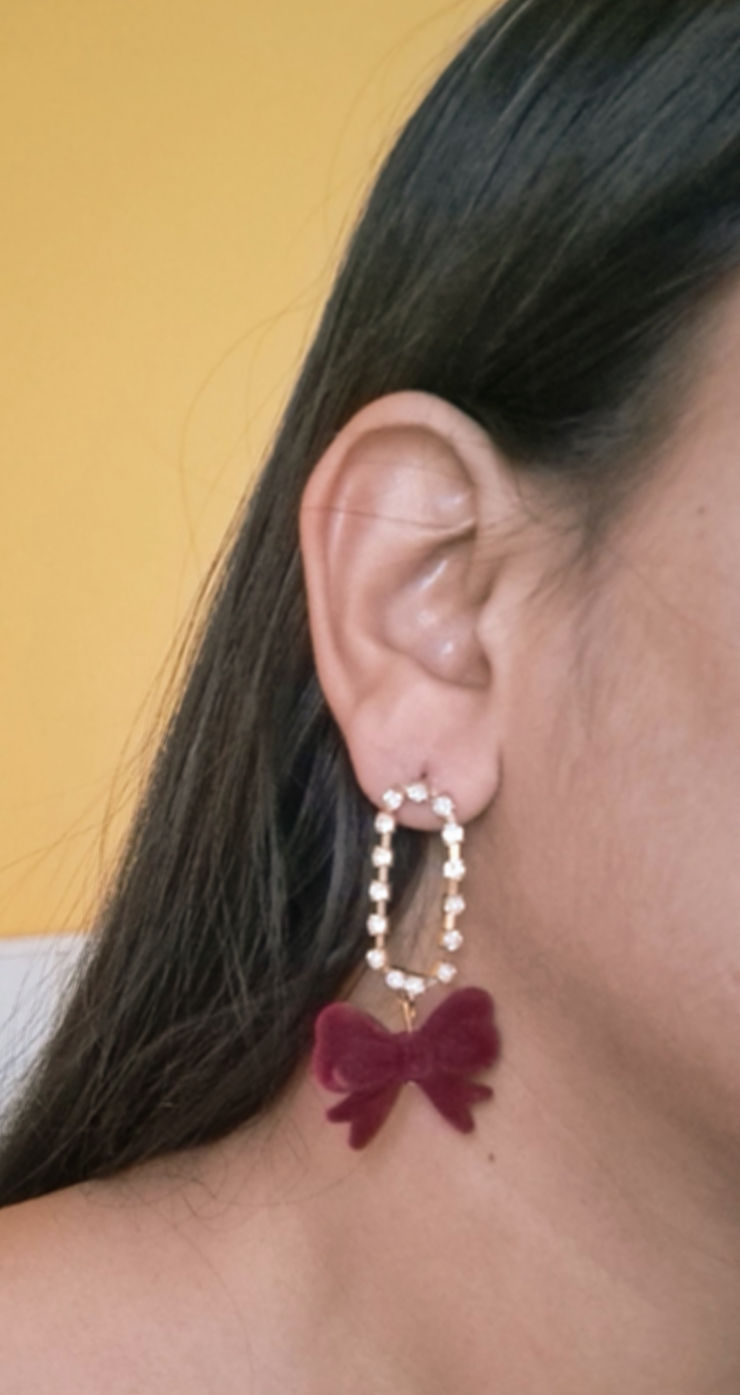 Wine Red Velvet Bow Earrings