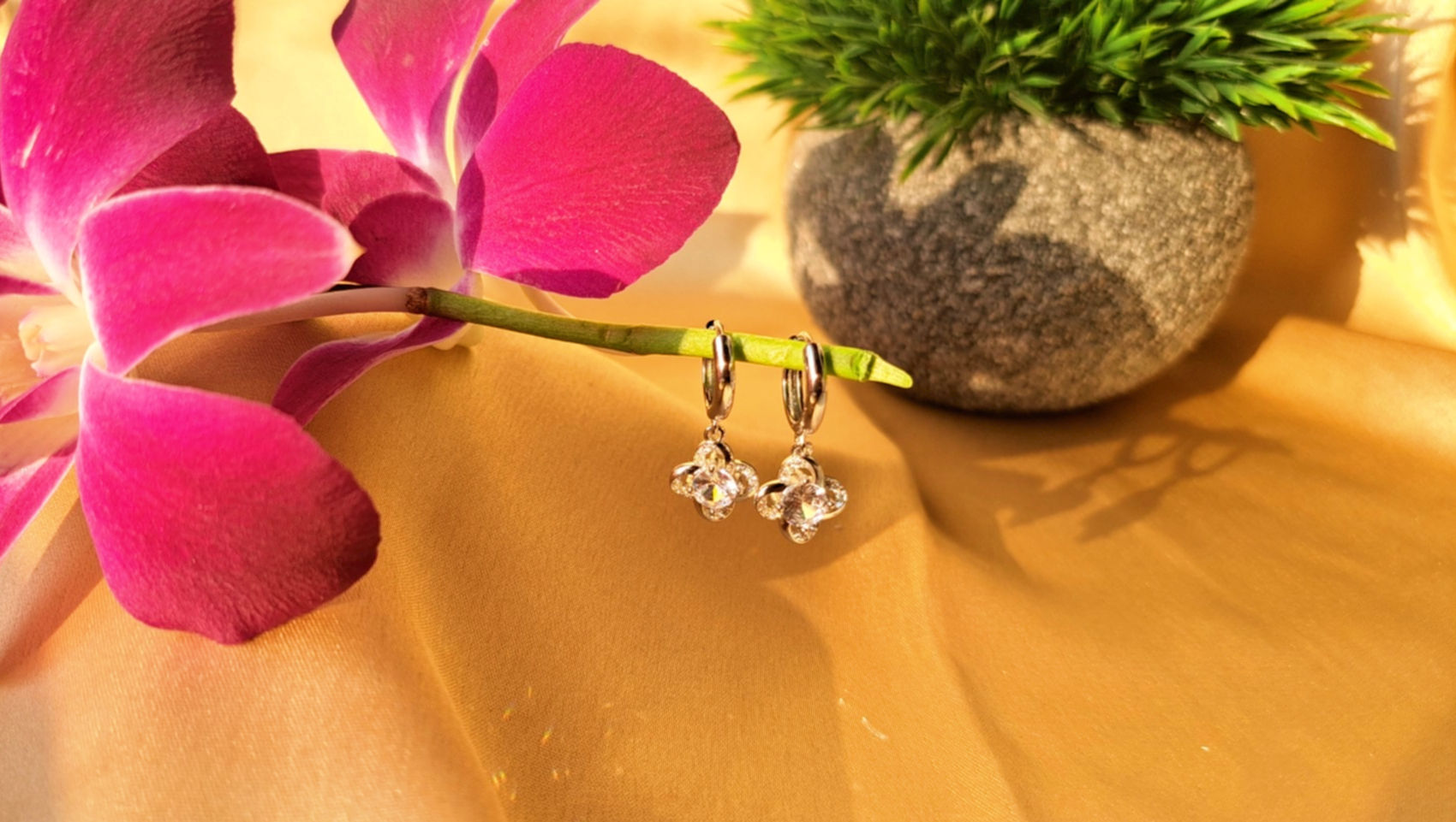 Silver-Toned Floral Drop Earrings