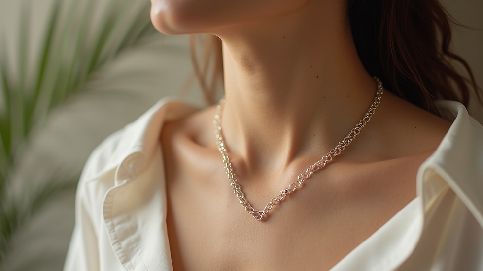 Close-up view of a delicate eco-friendly necklace from REYA