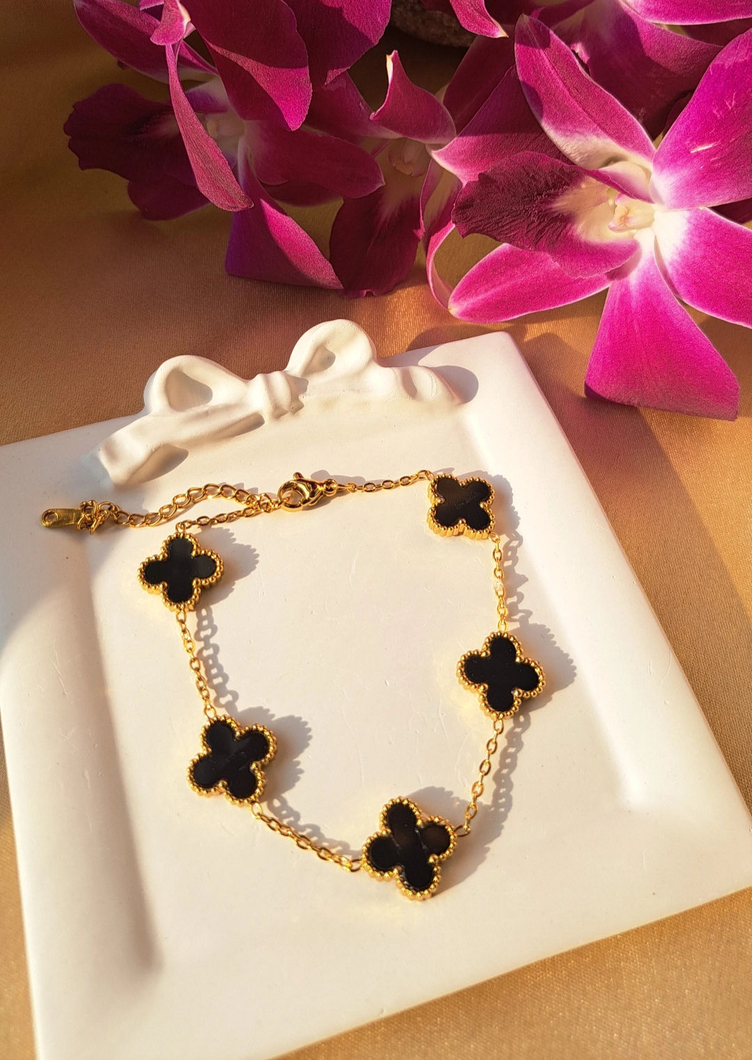 Midnight Clover Charm Bracelet