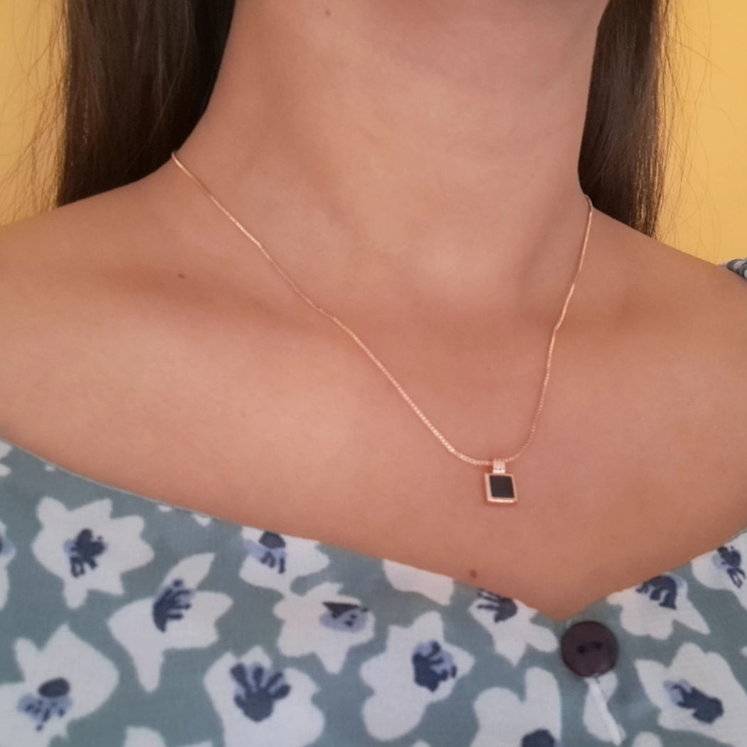 Black Square Charm Rose Gold Necklace