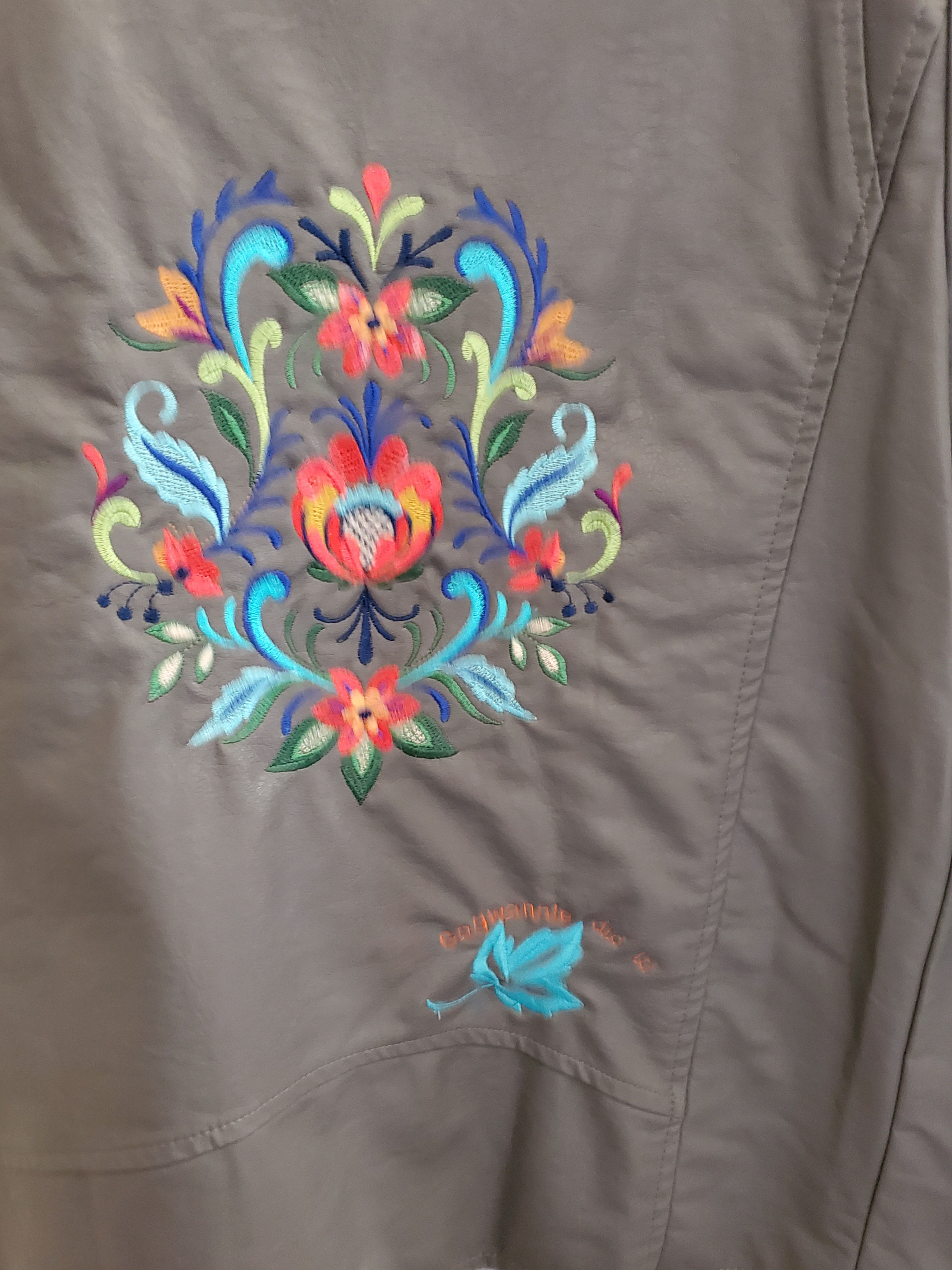 Leather jacket with floral design front and back