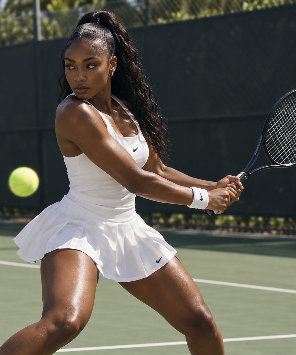 black girl playing tennis