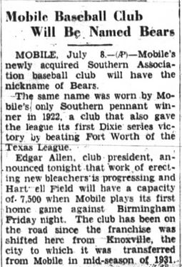 mobile bears name announced on july 8 in anniston star, july 9, 1944.jpg