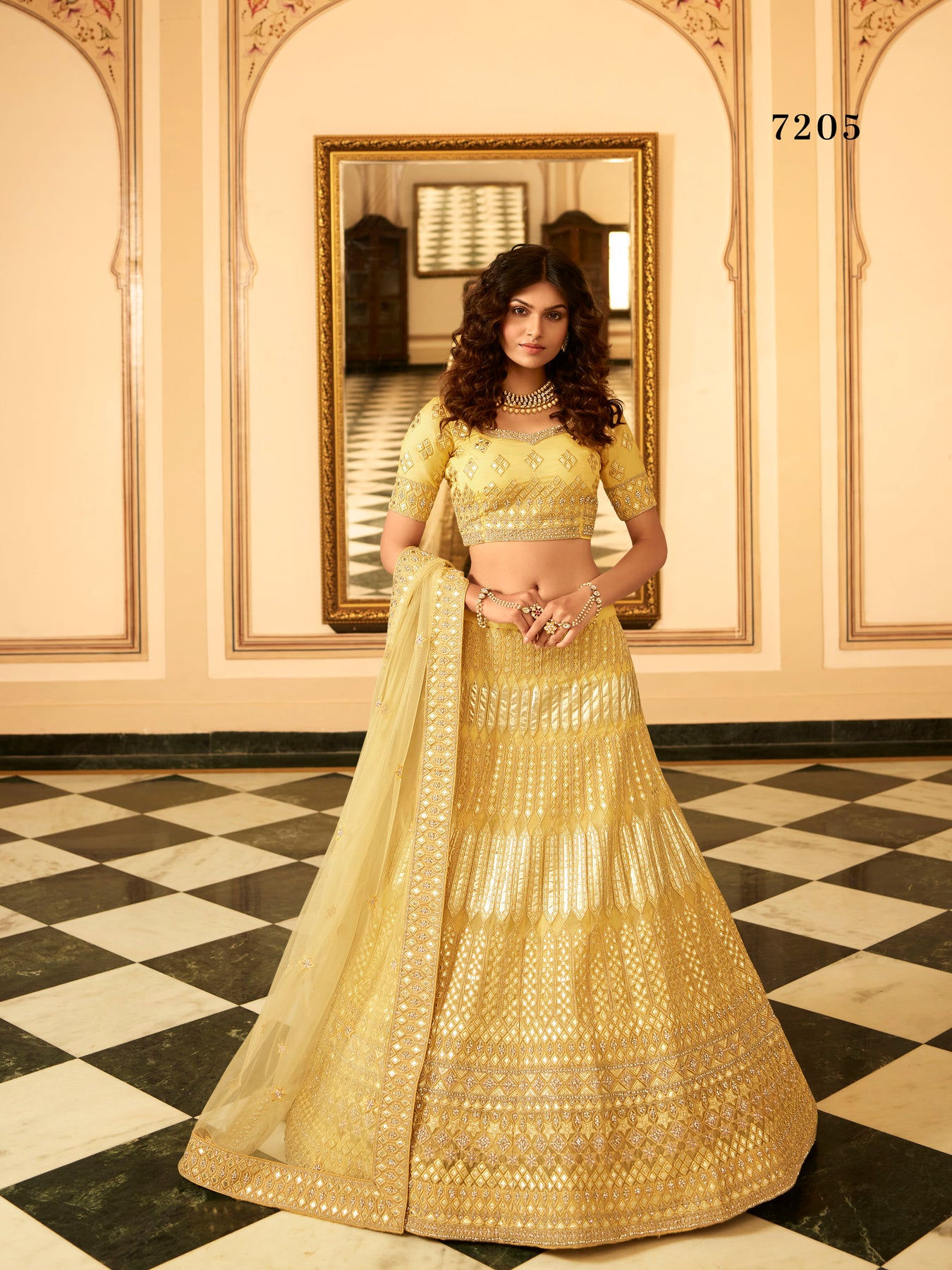 YELLOW COLOUR SEMI-STITCHED ORGANZA LEHENGA CHOLI