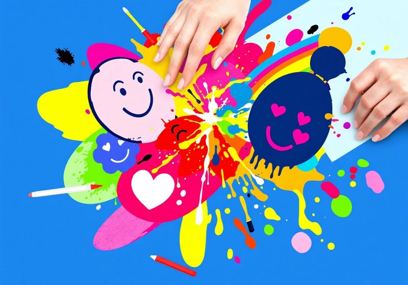 Colorful art exploding from hands, expressing joy