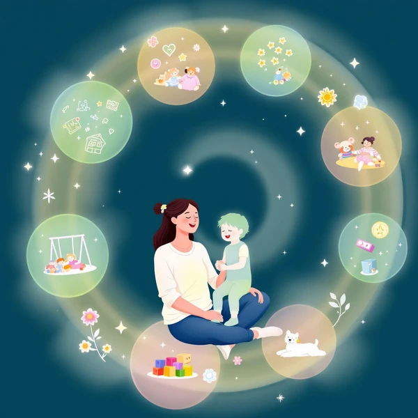 Mother and toddler joyfully playing, surrounded by activities