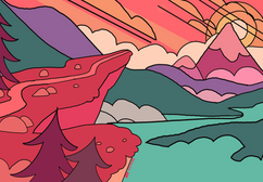 Vibrant sunset over mountains and lake