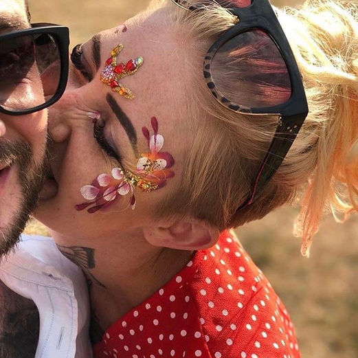 Lady wears sparkly glitter makeup