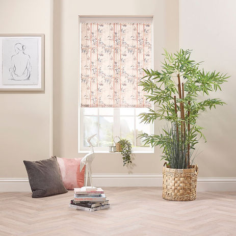 Peach bamboo pattern roller blind. Harrogate Blinds