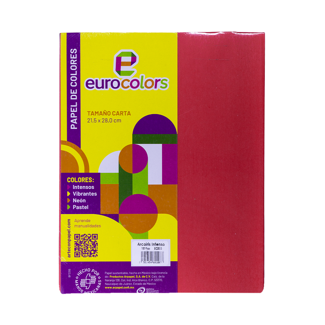 PAQUETE DE HOJAS CARTA COLORES INTENSOS 100 PZAS