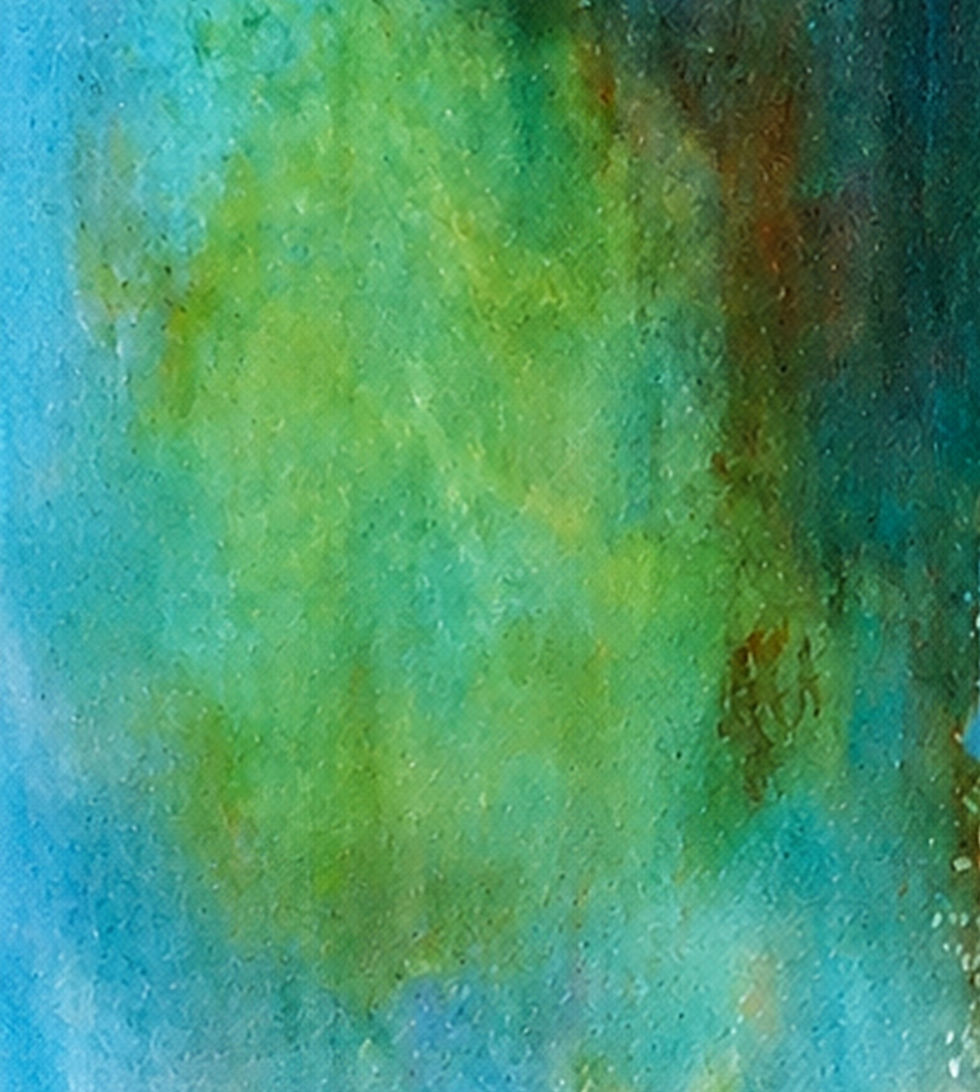 Layering detail of What Lies Beneath showing translucent blue and green acrylic passages