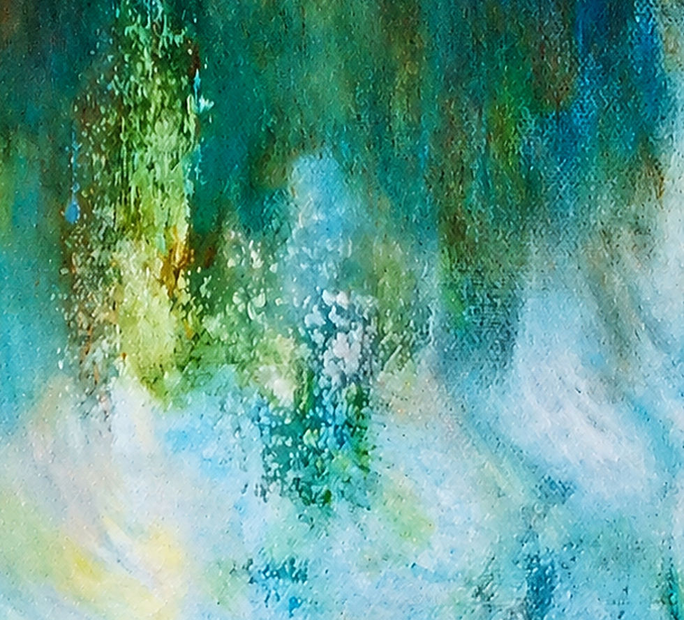 Texture detail of What Lies Beneath showing layered white, turquoise and blue acrylic paint