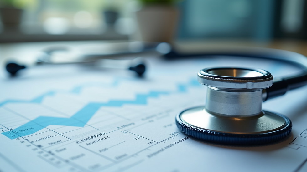 Close-up view of a stethoscope on a patient chart