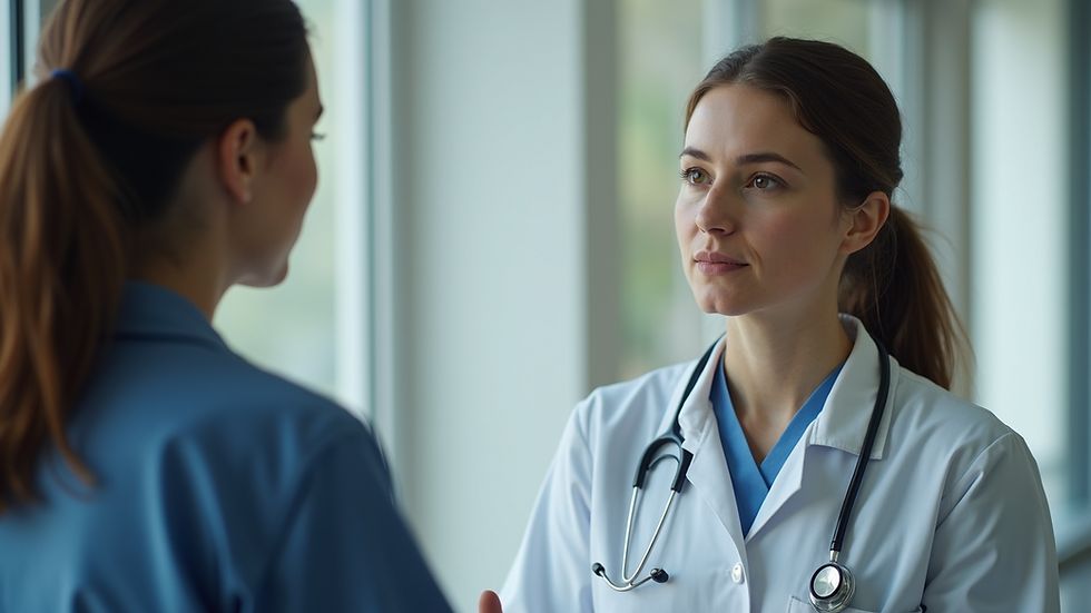 Eye-level view of a healthcare professional discussing health with a patient