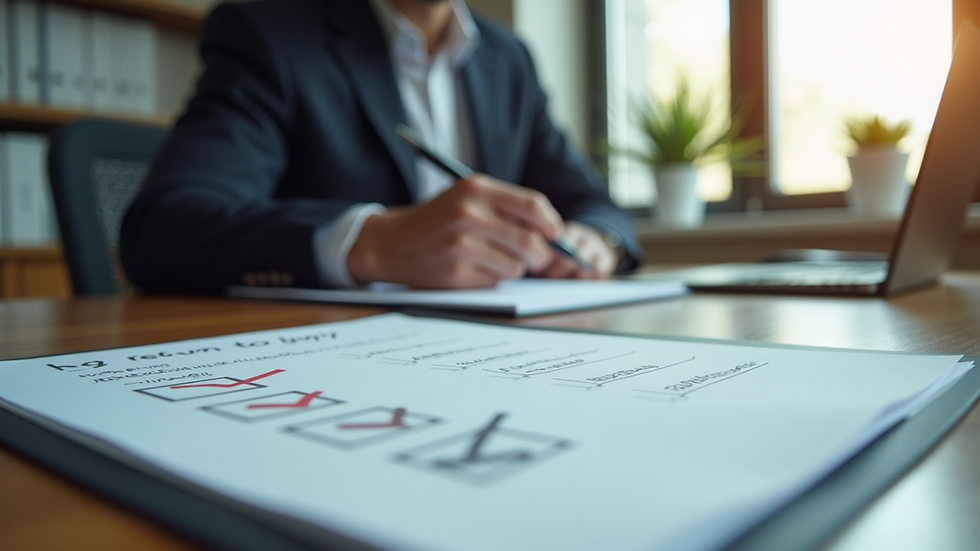 Eye-level view of a professional office desk with a return-to-duty checklist