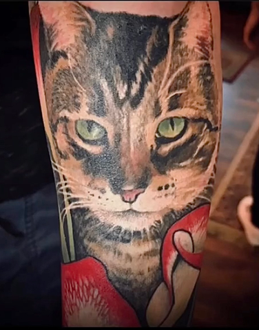 realistic cat portrait tattoo