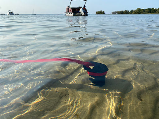 Shallow water anchor underwater in sand