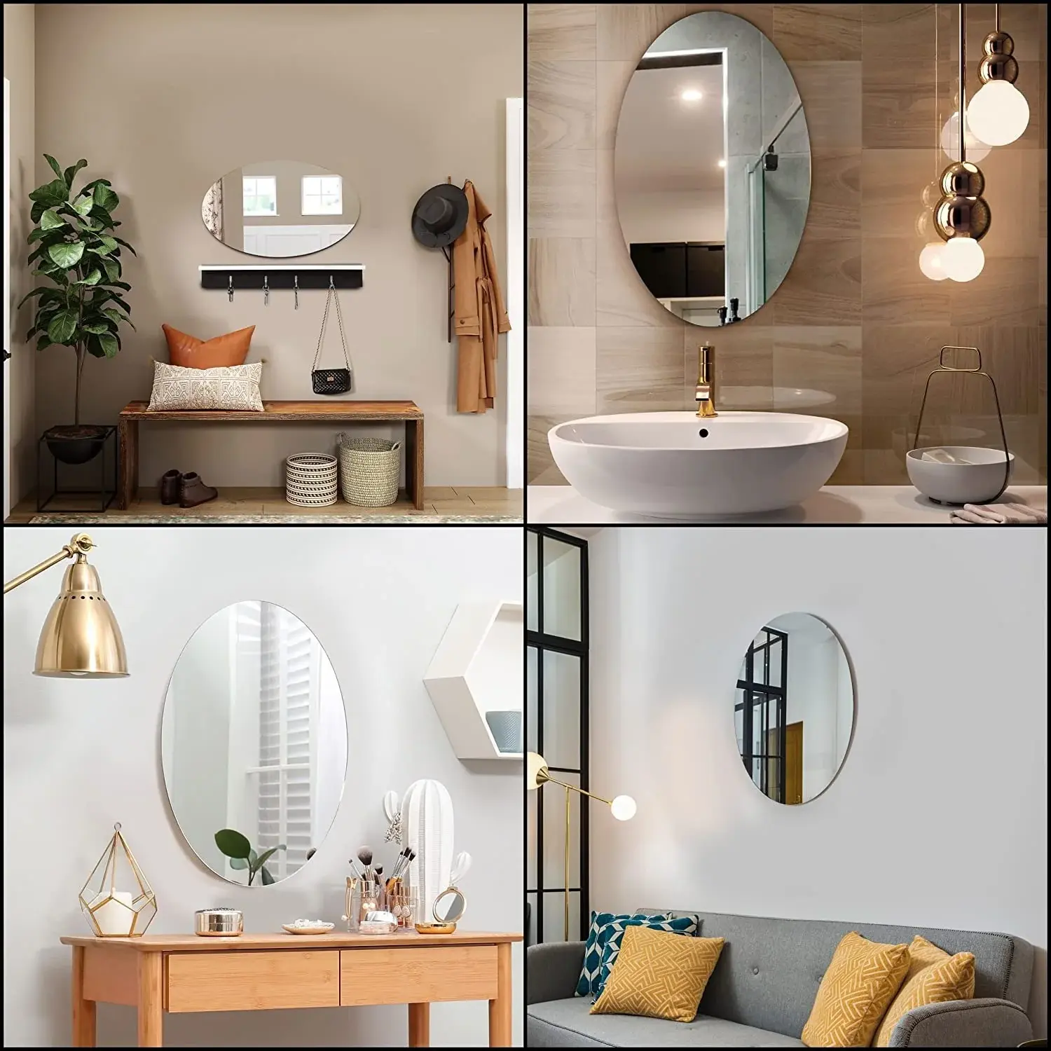 Plastic Oval Shape Adhesive Mirror Sticker for Wall On Tiles Bedroom Liv