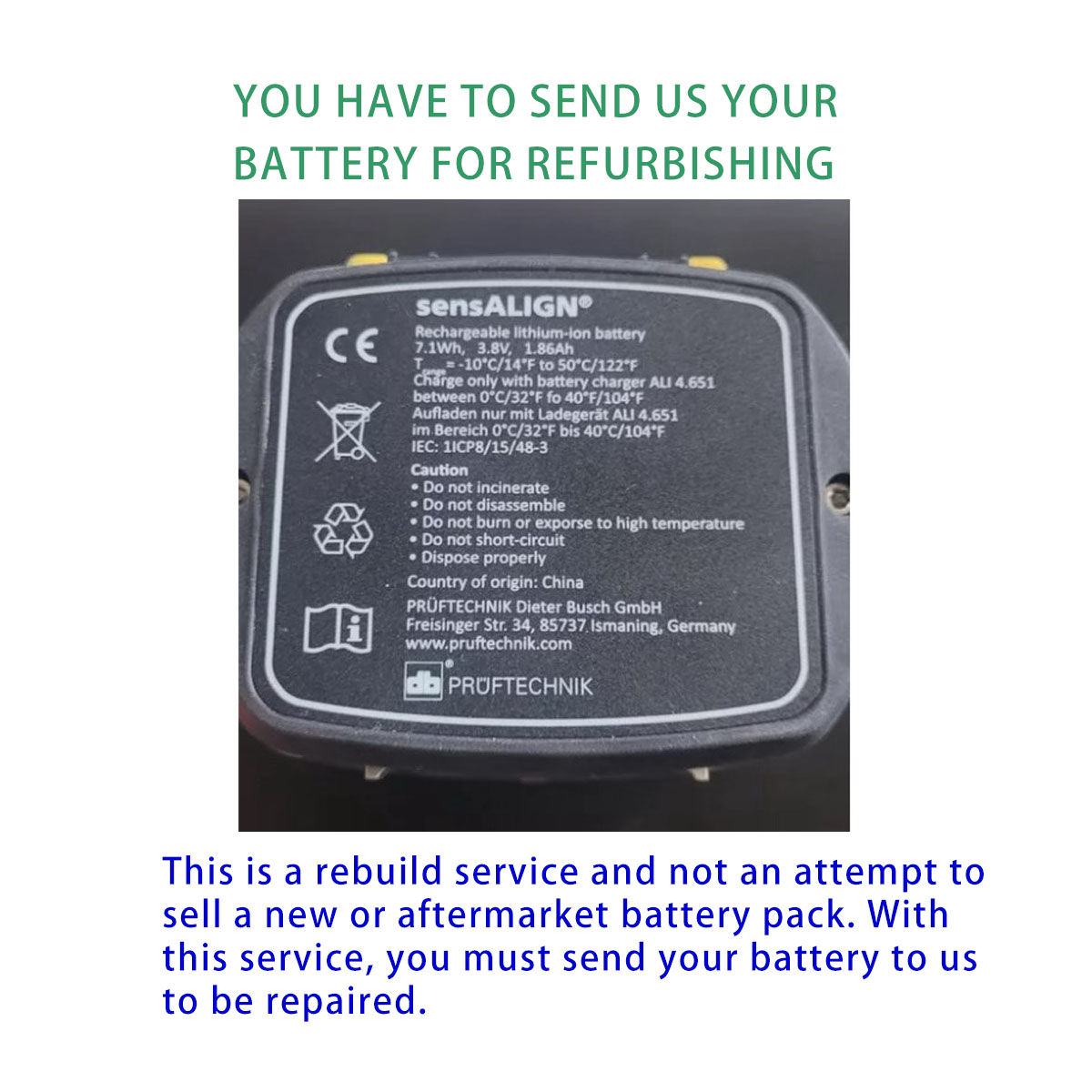 Rebuild service for Sensalign 7 ALI 4.960 Pruftechnik battery Rebuild