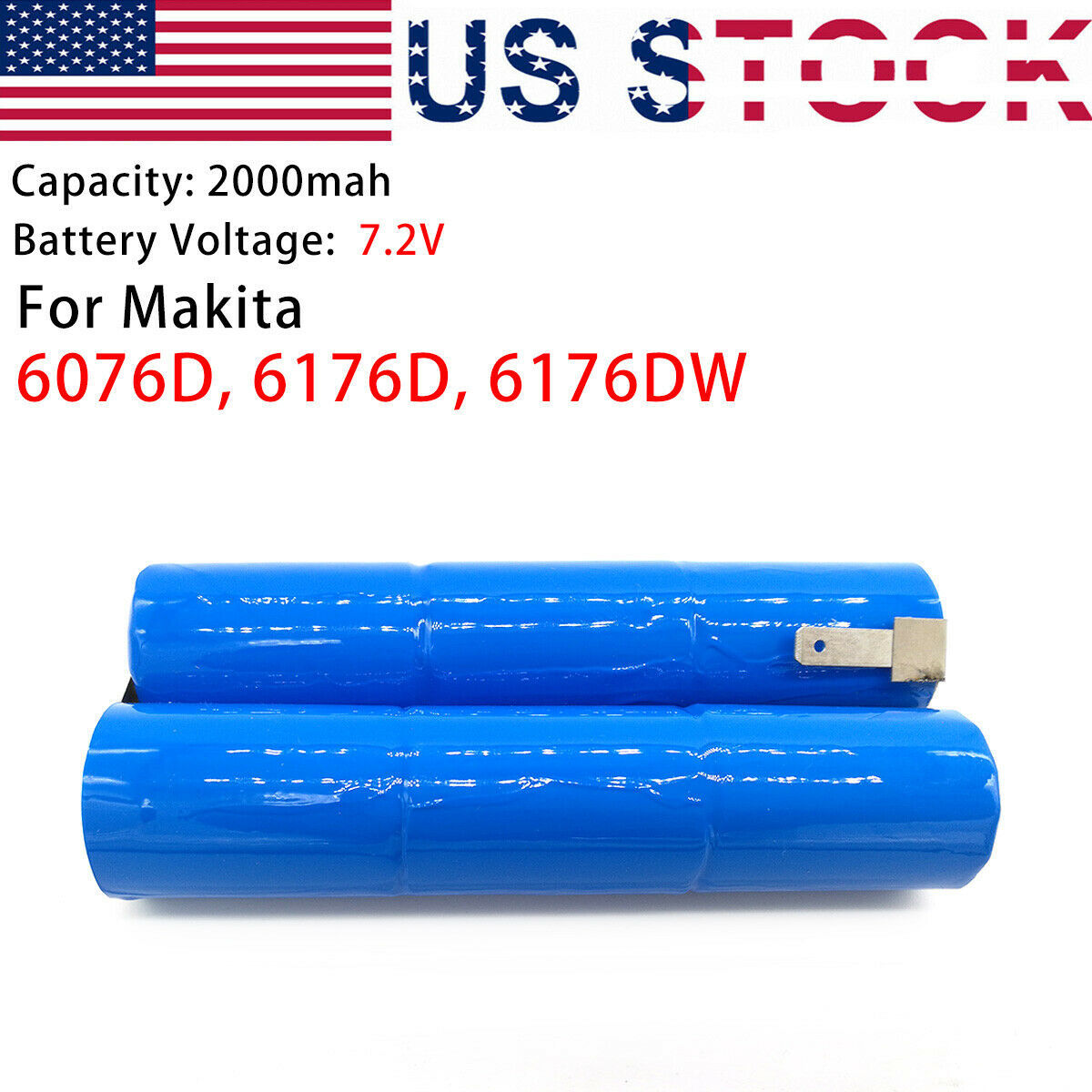Battery Pack For Makita 678103-4 7.2V 2.0Ah Ni-MH 6076D 6076DW 6176D 6176DW
