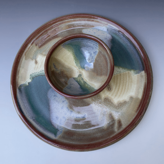Winegar Chip and Dip Set, brown, yellow, and blue glaze