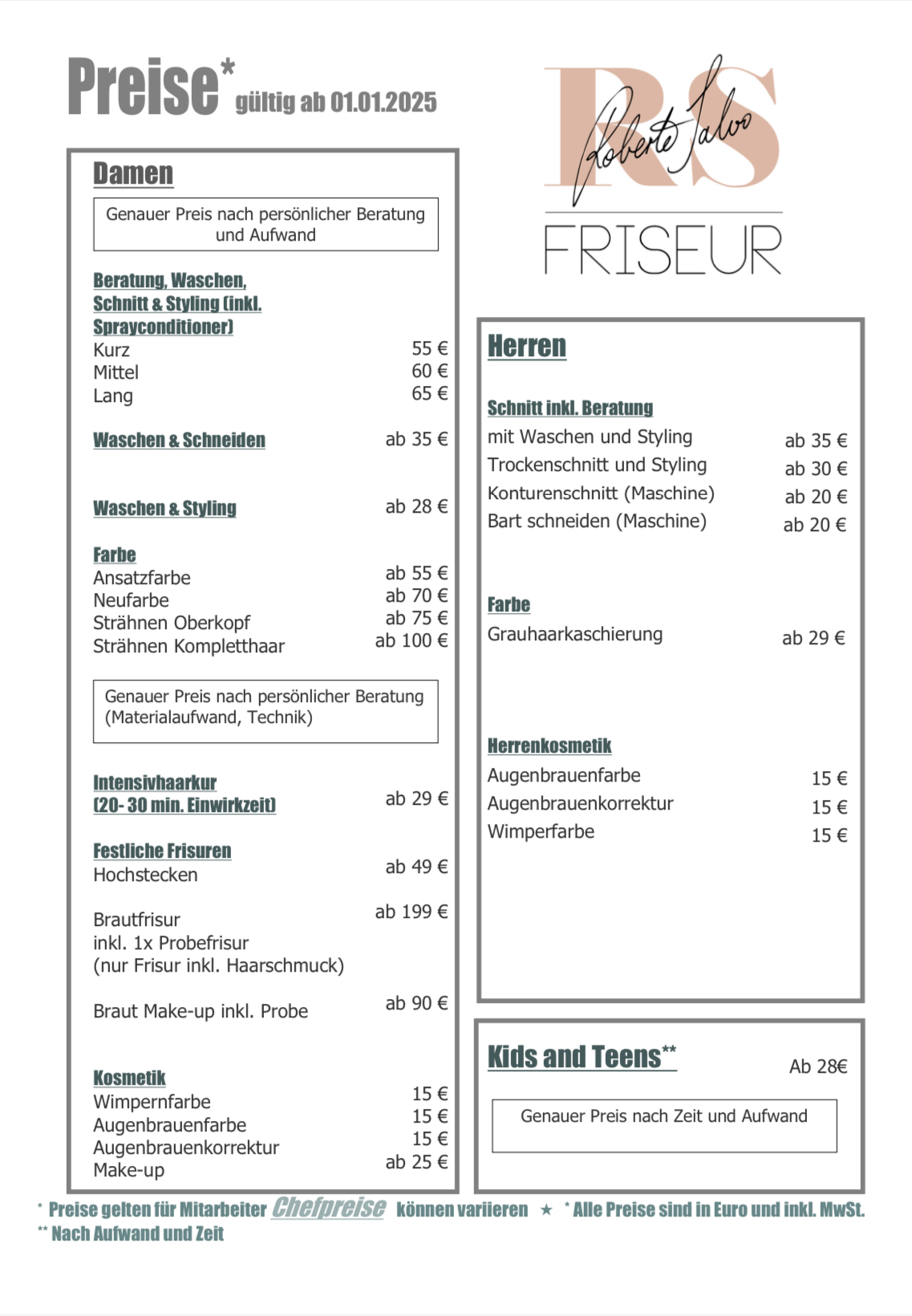 Preisliste groß